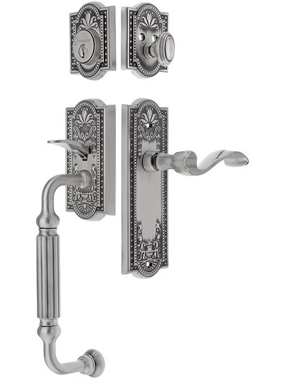 Parthenon Entry Lock Set in Antique Pewter Finish with Left-Handed Portofino Lever and